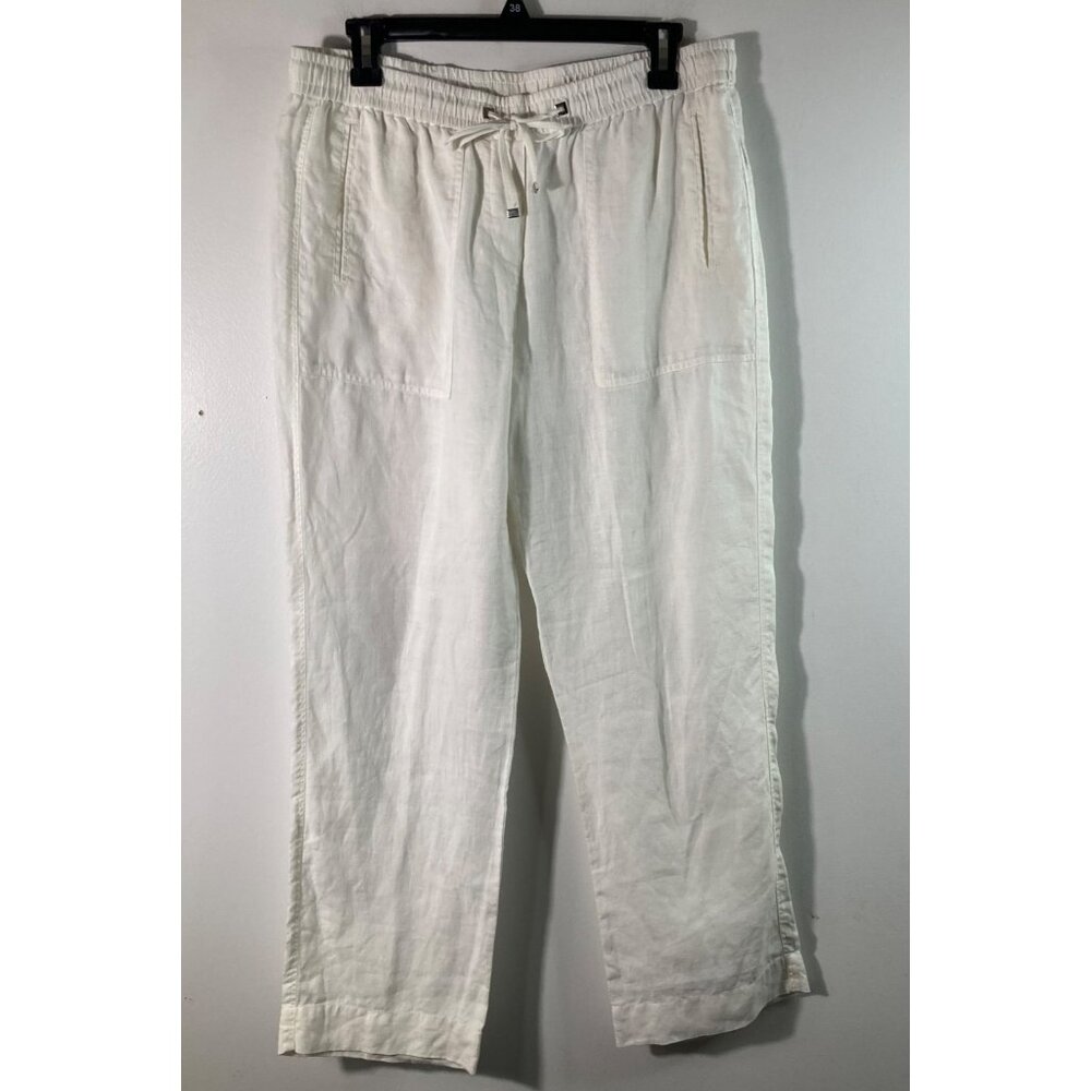 Womens Rafaella Linen‎ Pull On Pants White Petite Small Tie Waist